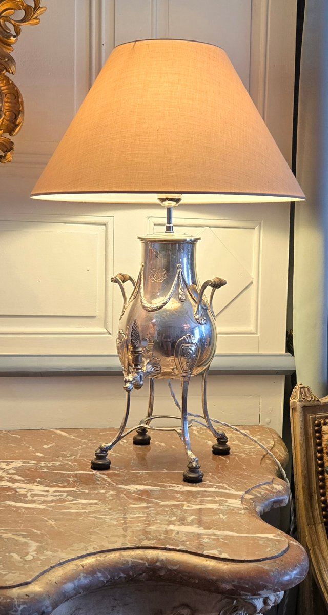Silver-plated Metal Living Room Lamp, Crafted By Léon Lapar, Paris, 20th Century.  