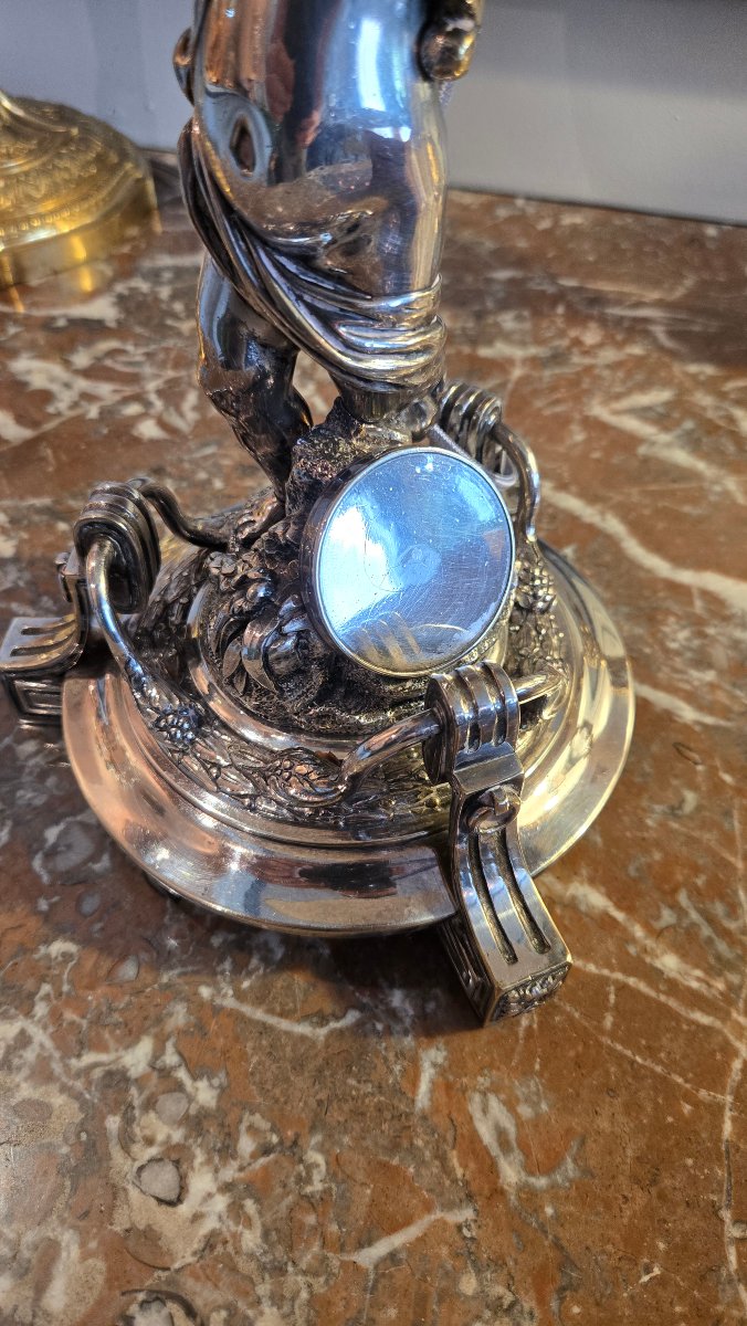 Silver-plated Bronze Living Room Lamp Featuring A Child Holding A Conch Shell, In The Neoclassical Style.  -photo-2