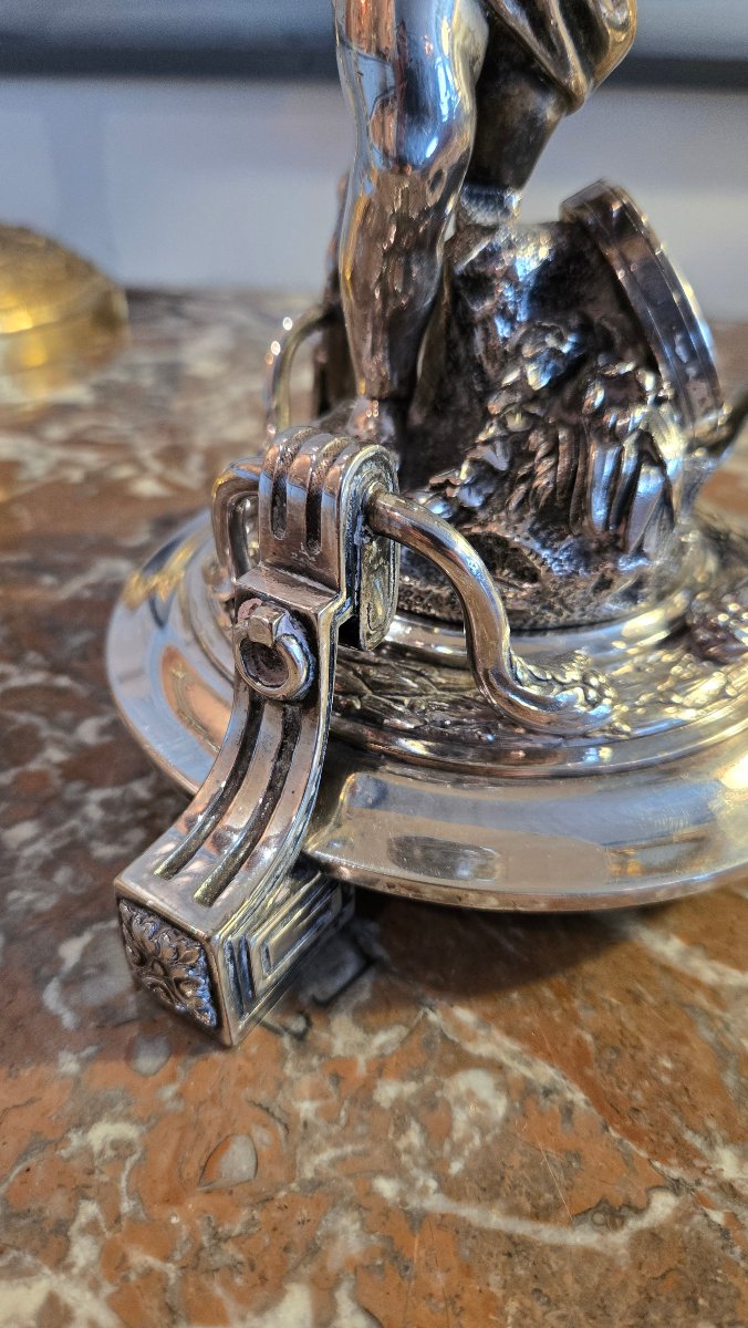 Silver-plated Bronze Living Room Lamp Featuring A Child Holding A Conch Shell, In The Neoclassical Style.  -photo-5