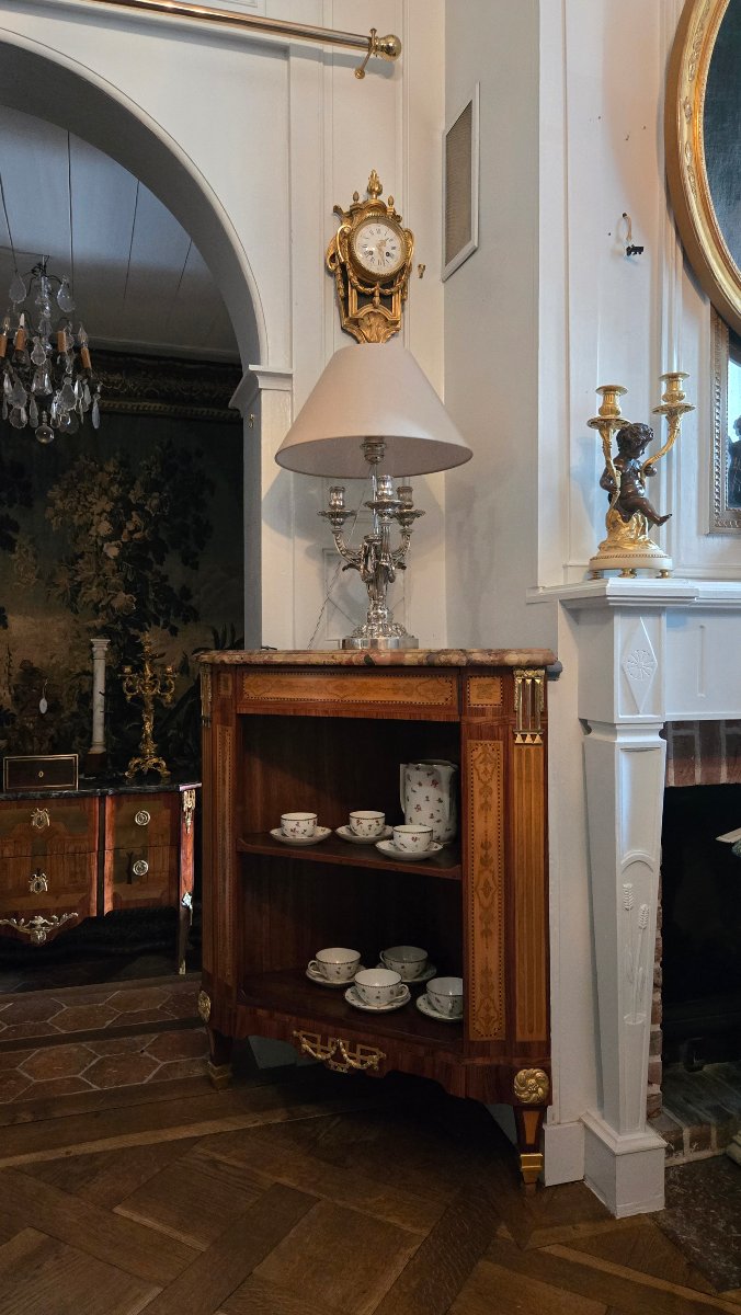 Lampe de salon néoclassique de style Louis XVI en bronze argenté. -photo-7