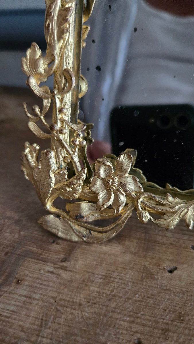 Miroir de table naturaliste, époque Art nouveau, en bronze ciselé et doré, France, vers 1900.  -photo-2