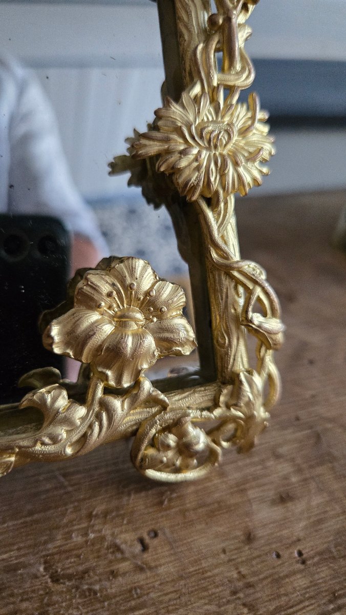 Miroir de table naturaliste, époque Art nouveau, en bronze ciselé et doré, France, vers 1900.  -photo-6