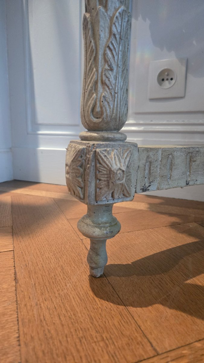 Console demi-lune d'époque Louis XVI en noyer sculpté et peint. Travail méridional, XVIIIe-photo-3