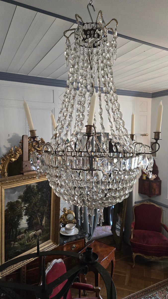 LUSTRE  CORBEILLE DE FORME MONTGOLFIÈRE, fin du XVIIIe siècle.  -photo-3