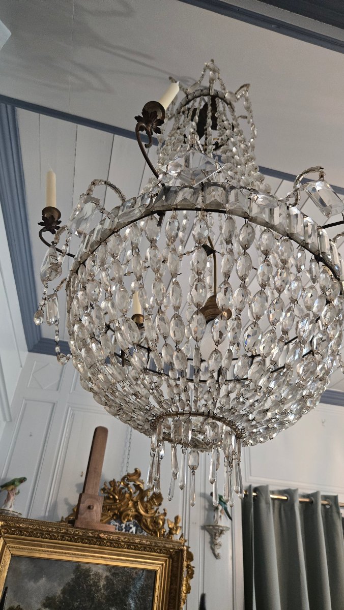 LUSTRE  CORBEILLE DE FORME MONTGOLFIÈRE, fin du XVIIIe siècle.  -photo-4