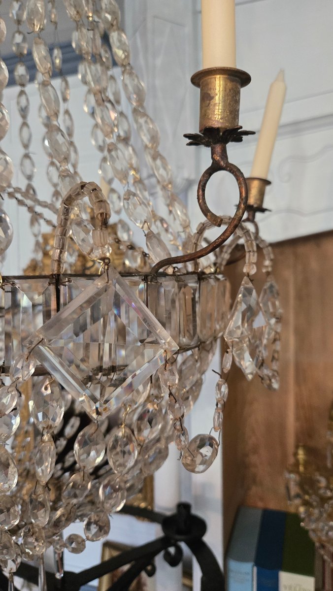 LUSTRE  CORBEILLE DE FORME MONTGOLFIÈRE, fin du XVIIIe siècle.  -photo-2