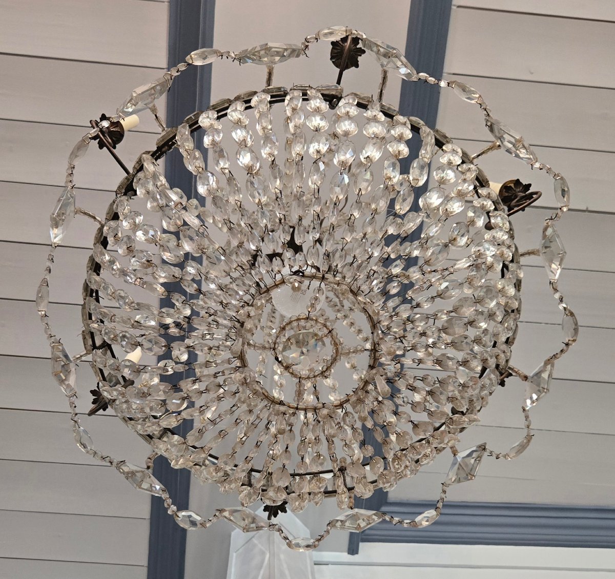 LUSTRE  CORBEILLE DE FORME MONTGOLFIÈRE, fin du XVIIIe siècle.  -photo-3