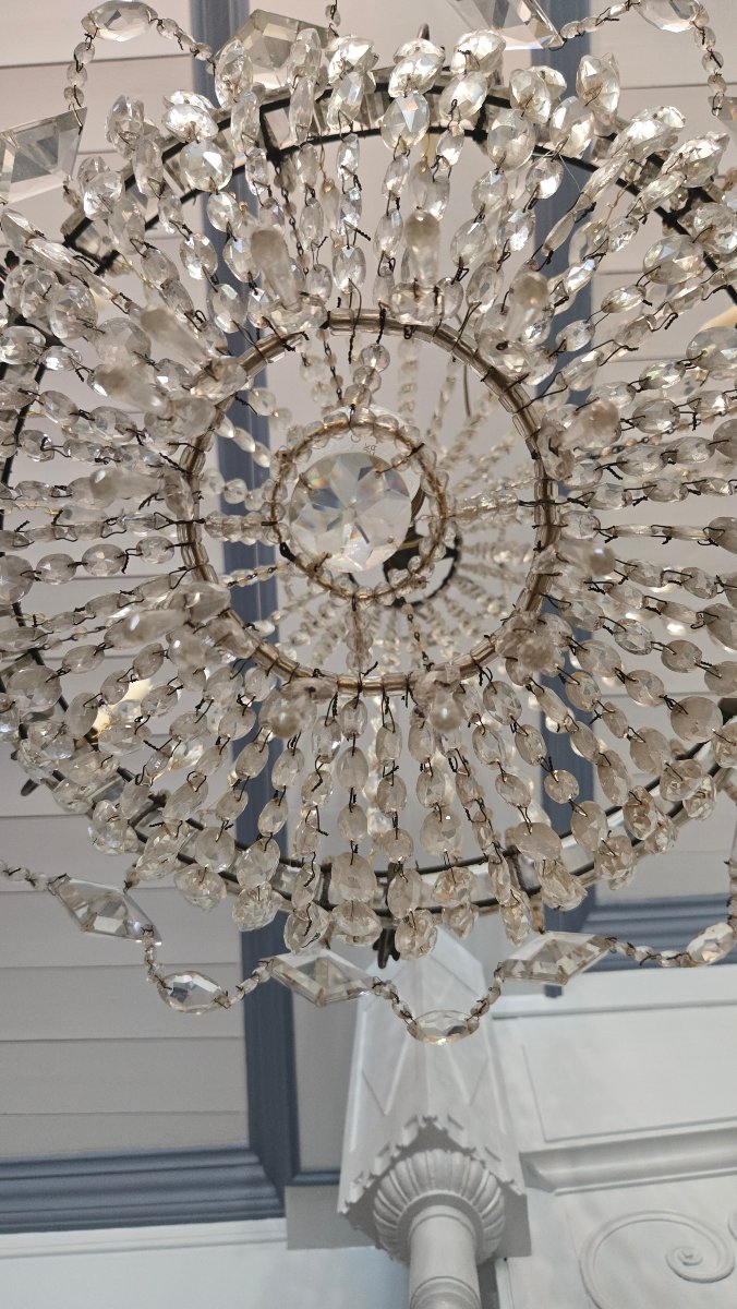 LUSTRE  CORBEILLE DE FORME MONTGOLFIÈRE, fin du XVIIIe siècle.  -photo-4