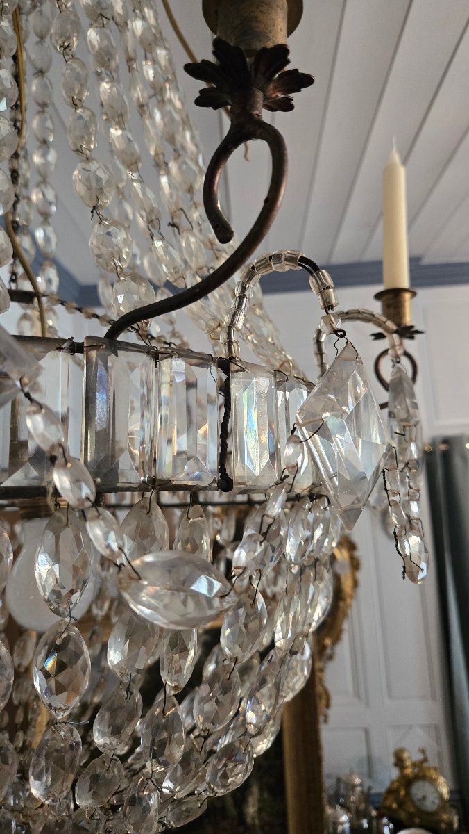 LUSTRE  CORBEILLE DE FORME MONTGOLFIÈRE, fin du XVIIIe siècle.  -photo-5