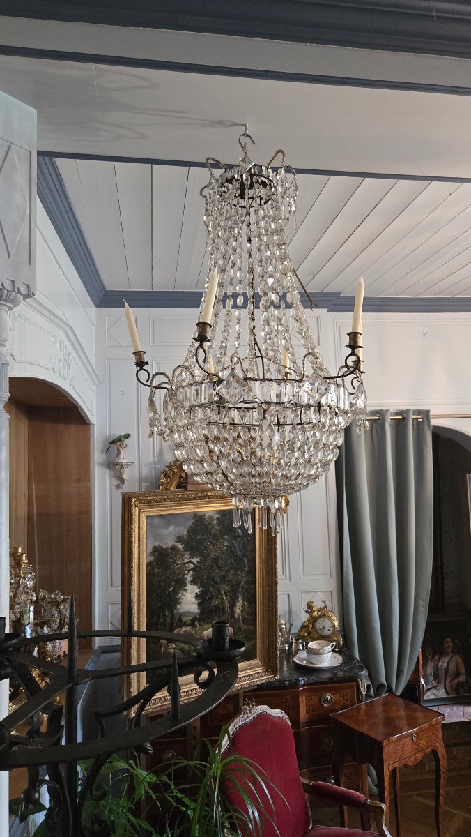 LUSTRE  CORBEILLE DE FORME MONTGOLFIÈRE, fin du XVIIIe siècle.  -photo-7