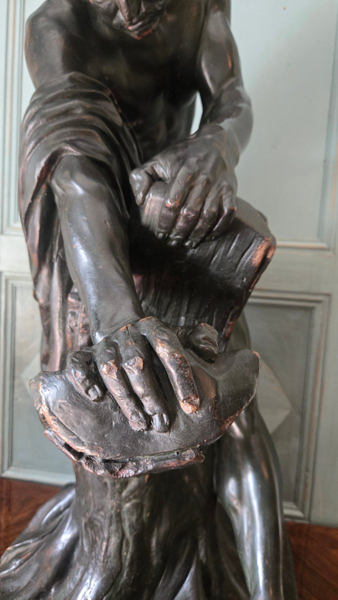 Milon Of Croton, Large Patinated Plaster Cast, After Edme Dumont. France, Second Half Of The 19th Century.-photo-3