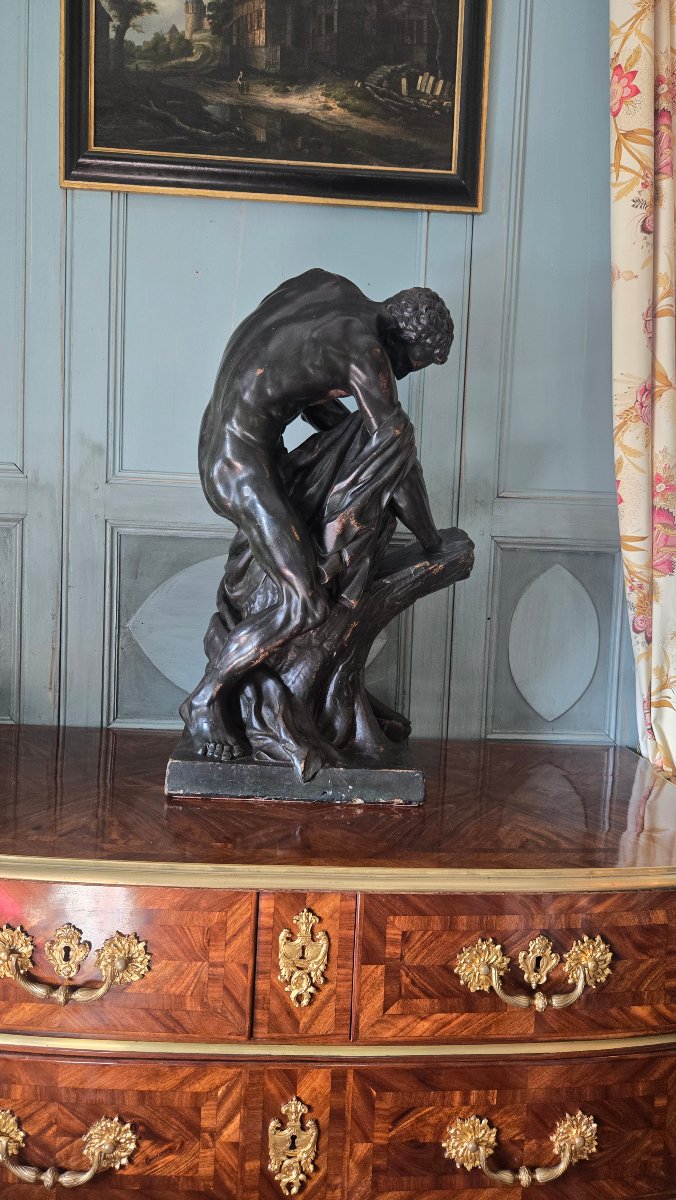 Milon Of Croton, Large Patinated Plaster Cast, After Edme Dumont. France, Second Half Of The 19th Century.-photo-4