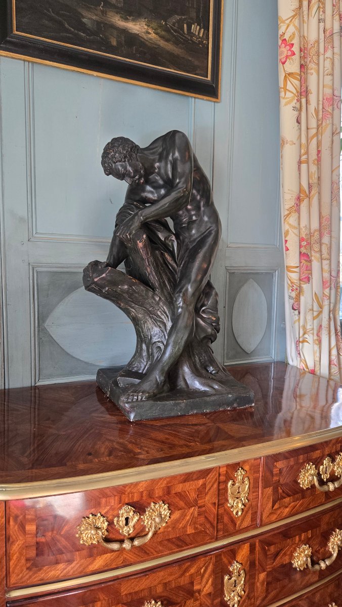 Milon Of Croton, Large Patinated Plaster Cast, After Edme Dumont. France, Second Half Of The 19th Century.-photo-4