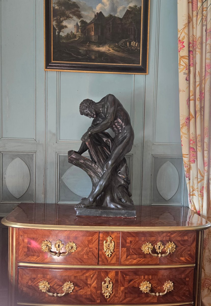 Milon Of Croton, Large Patinated Plaster Cast, After Edme Dumont. France, Second Half Of The 19th Century.-photo-5