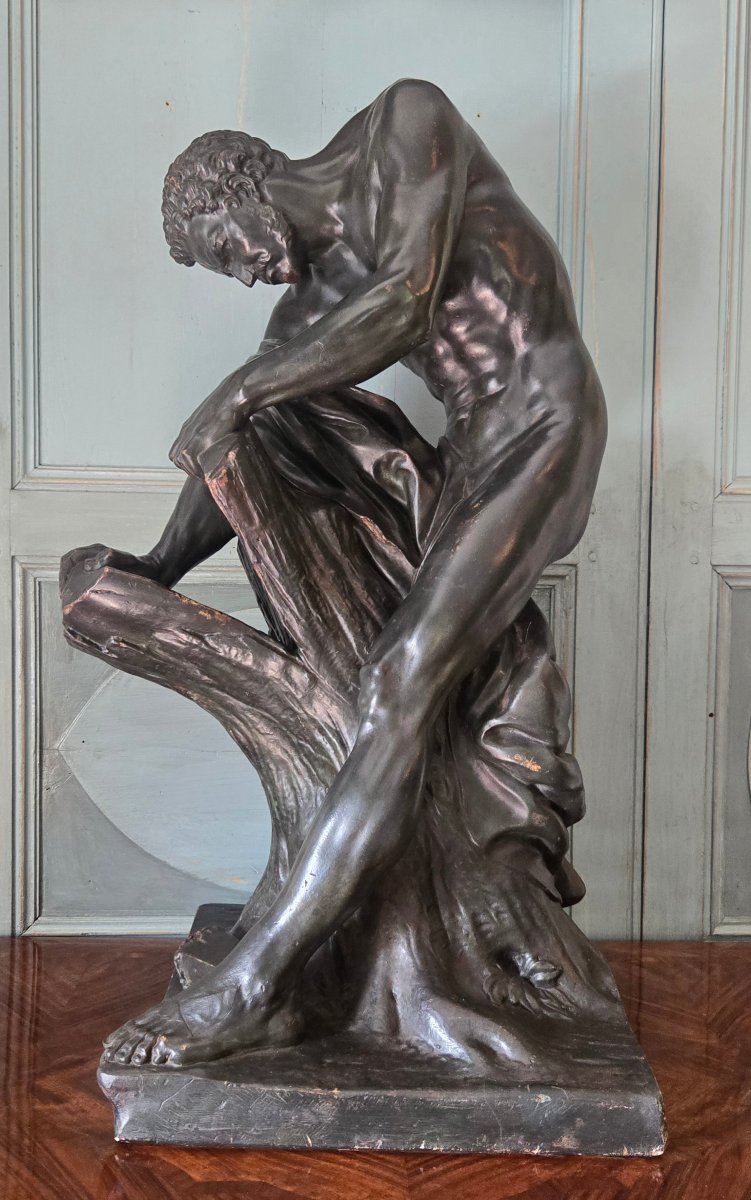 Milon Of Croton, Large Patinated Plaster Cast, After Edme Dumont. France, Second Half Of The 19th Century.