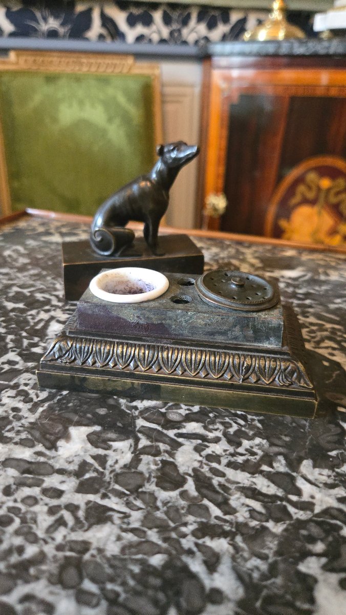 Small Inkstand With A Sitting Dog, Empire Period, Early 19th Century.-photo-4