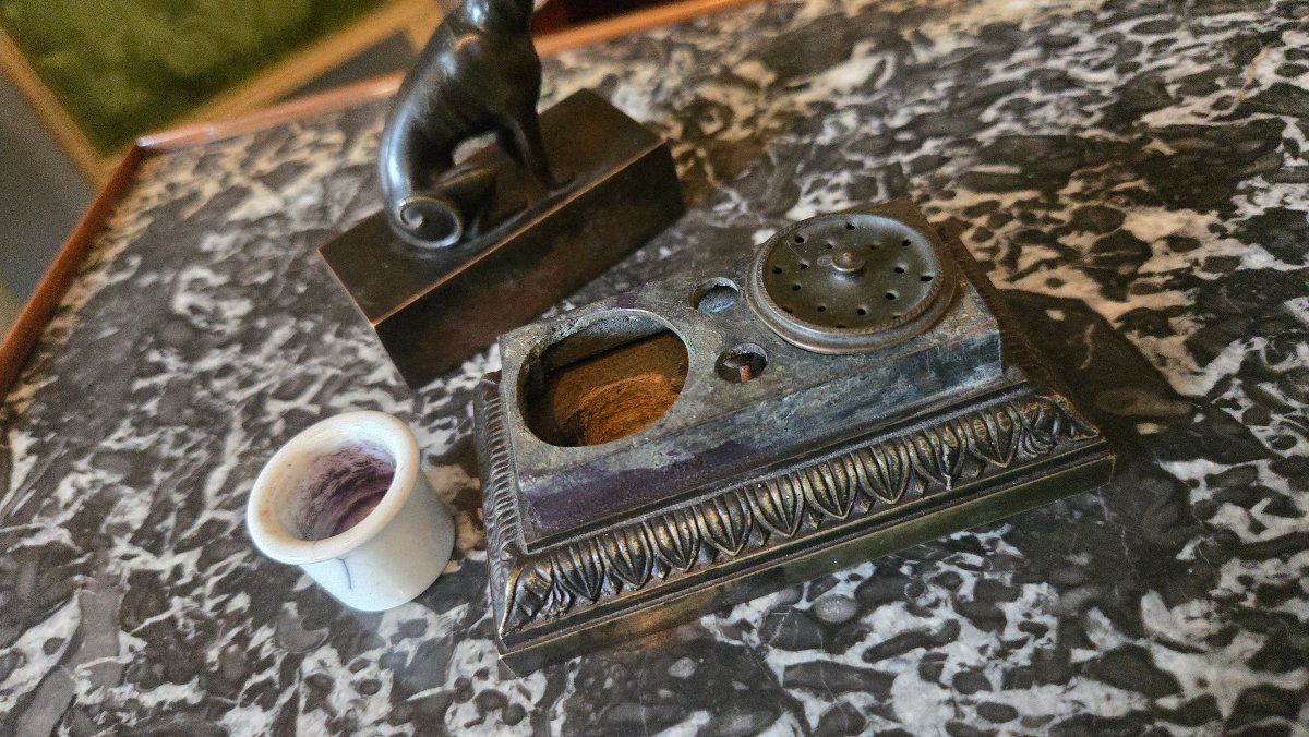 Small Inkstand With A Sitting Dog, Empire Period, Early 19th Century.-photo-5