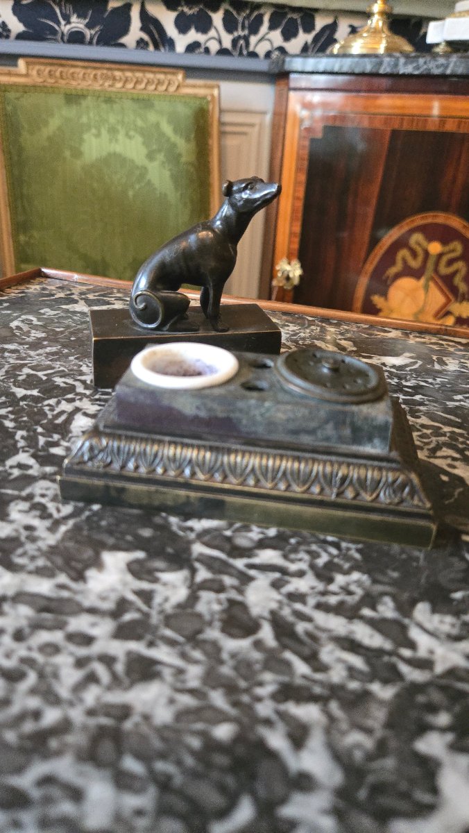 Small Inkstand With A Sitting Dog, Empire Period, Early 19th Century.-photo-8