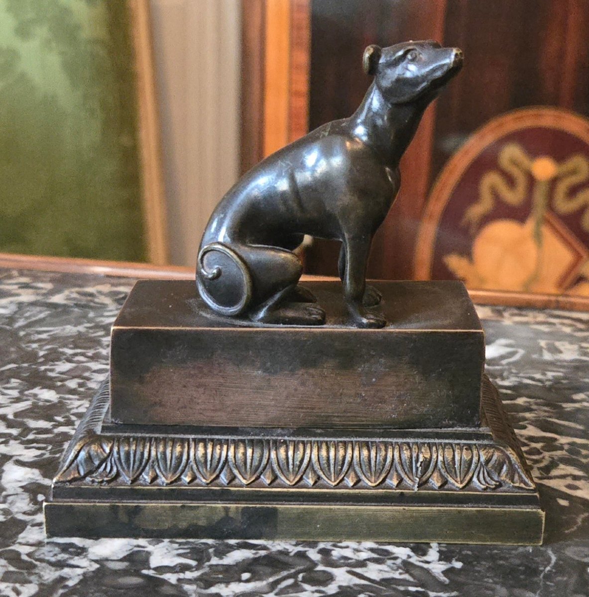 Small Inkstand With A Sitting Dog, Empire Period, Early 19th Century.