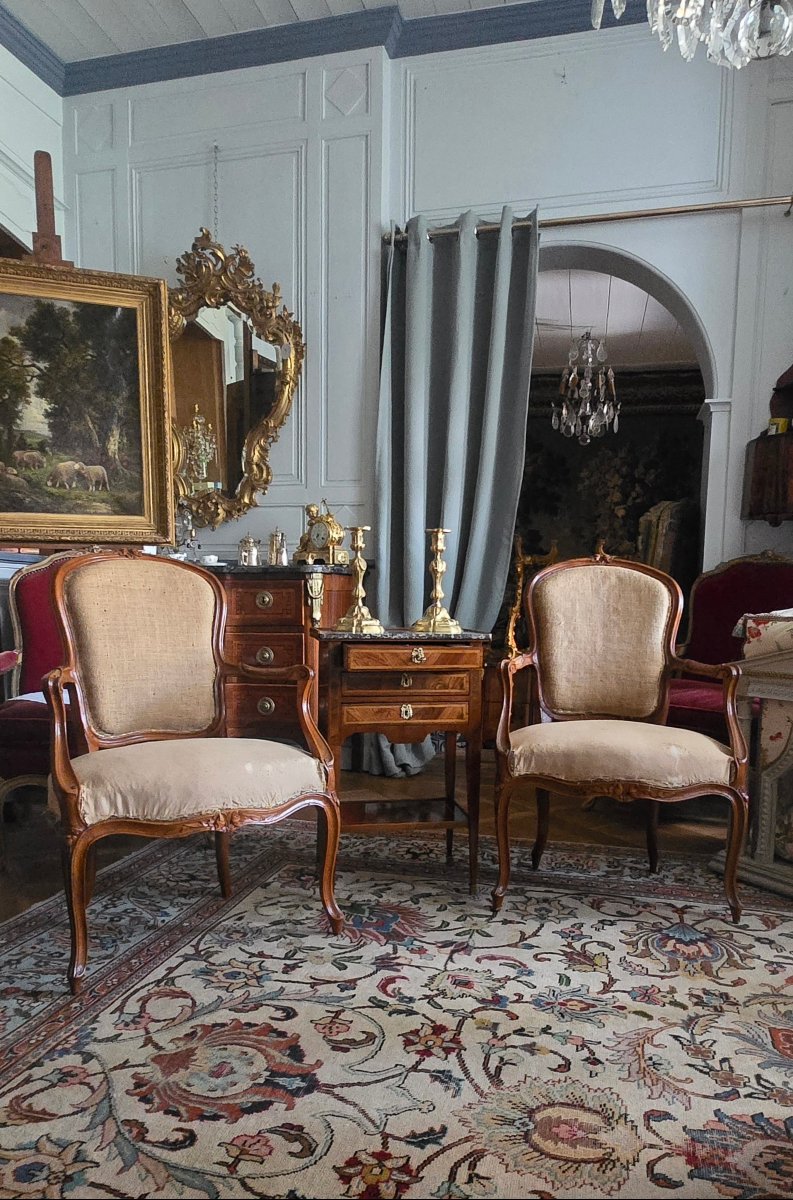 Pair Of Cabriolet Armchairs Marked “pierre Leduc”  Louis XV Period, Circa 1760  Paris.  -photo-8