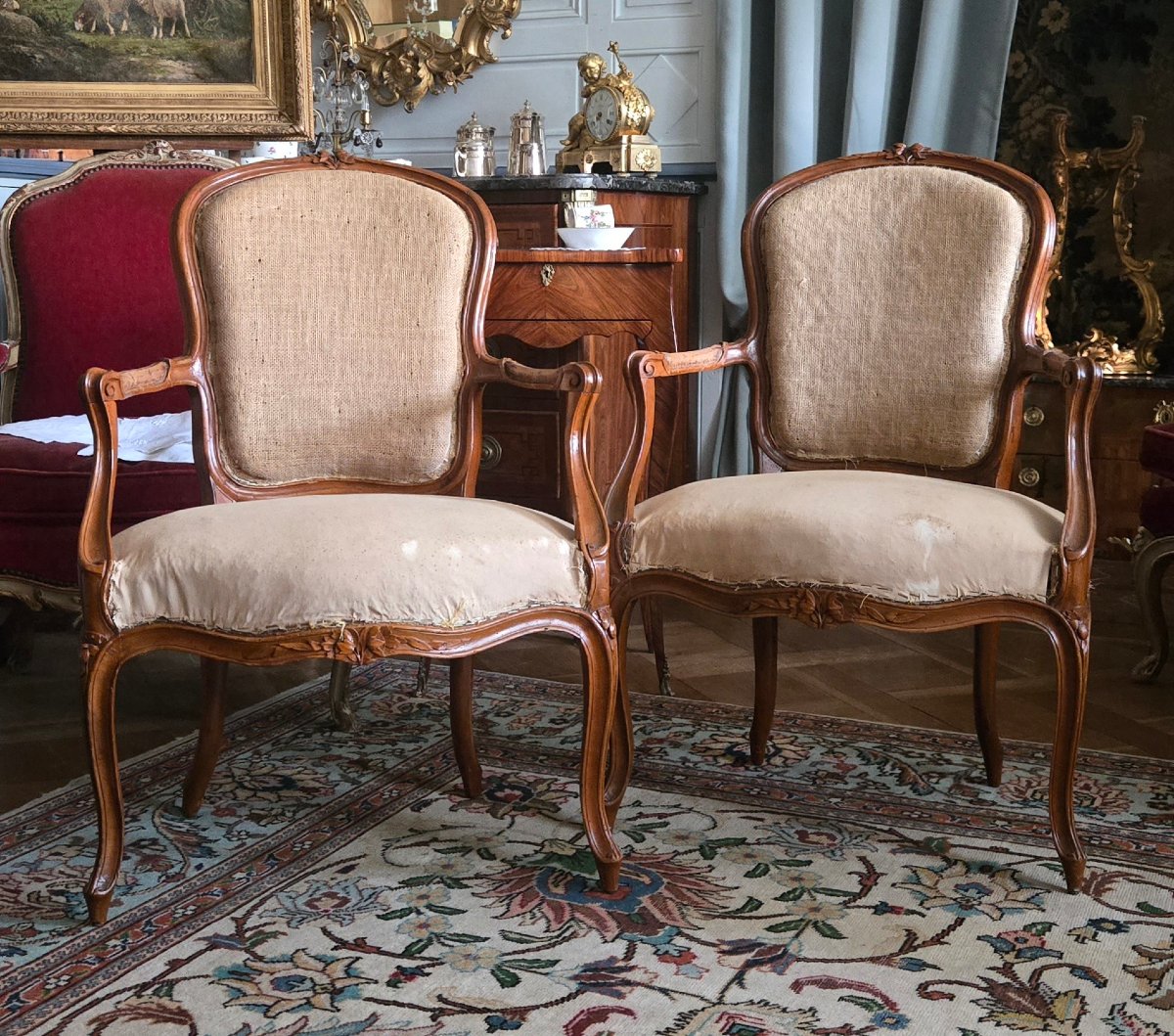 Pair Of Cabriolet Armchairs Marked “pierre Leduc”  Louis XV Period, Circa 1760  Paris.  