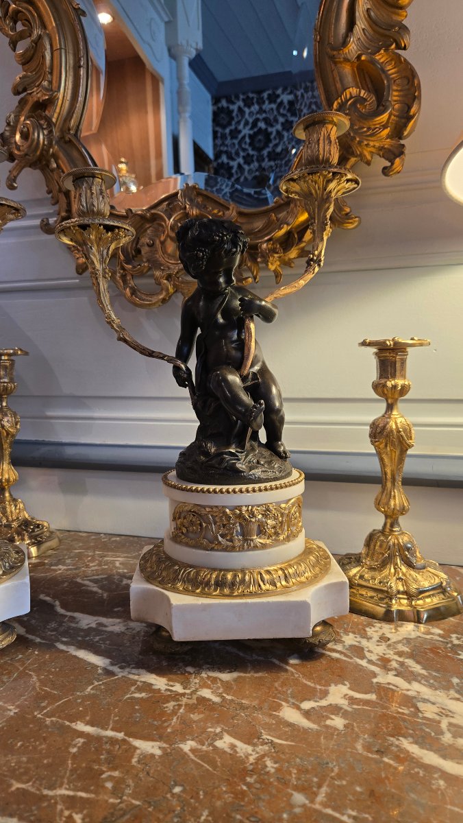 Paire de candélabres, d’après Clodion, Époque Restauration,-photo-2