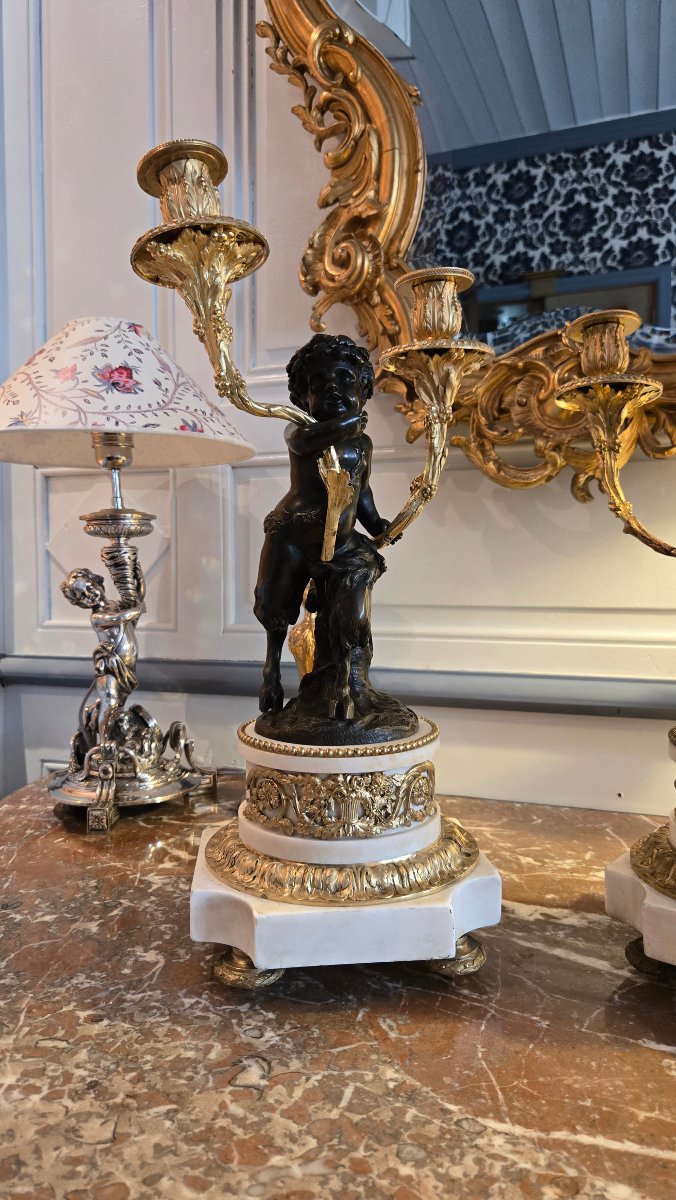 Paire de candélabres, d’après Clodion, Époque Restauration,-photo-3