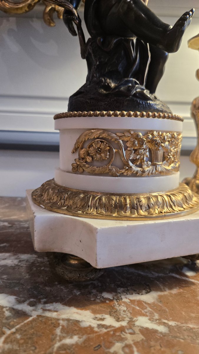 Paire de candélabres, d’après Clodion, Époque Restauration,-photo-2