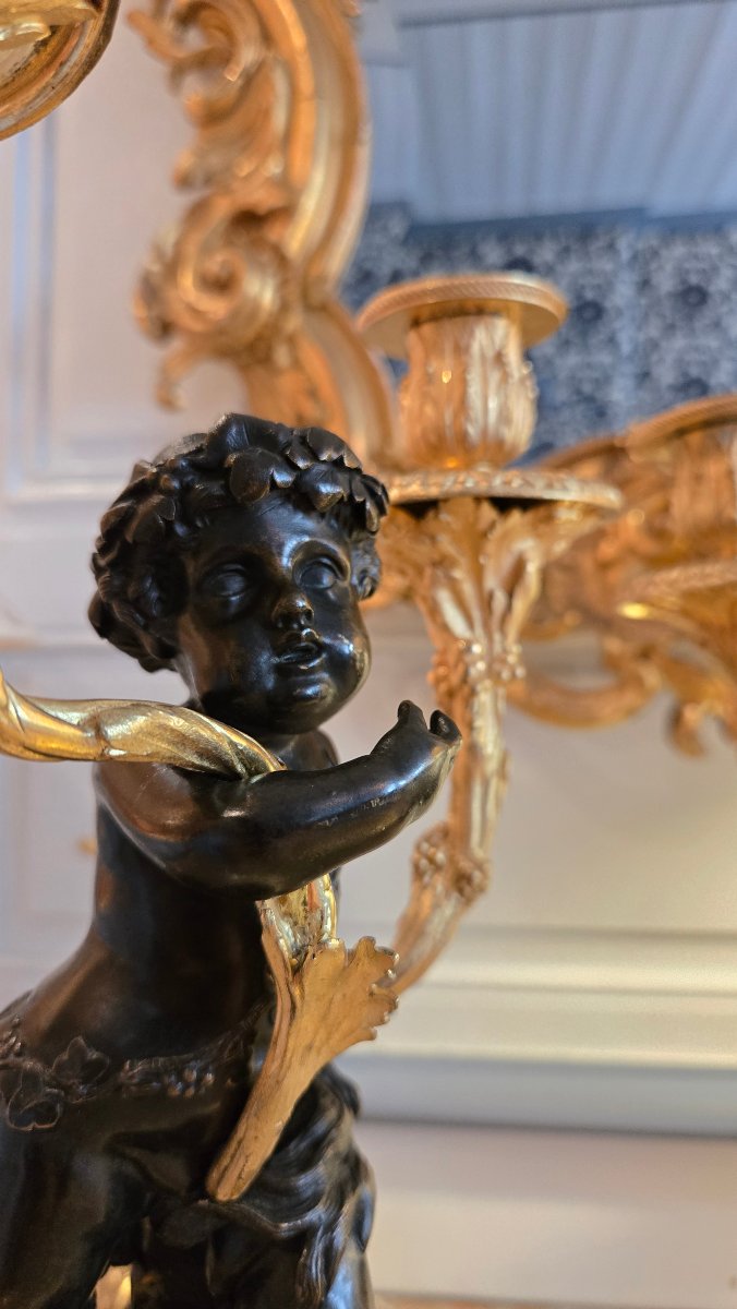 Paire de candélabres, d’après Clodion, Époque Restauration,-photo-4