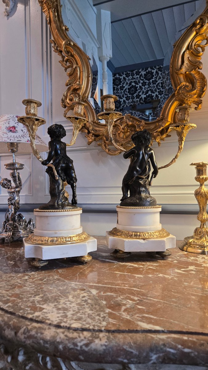 Paire de candélabres, d’après Clodion, Époque Restauration,-photo-6