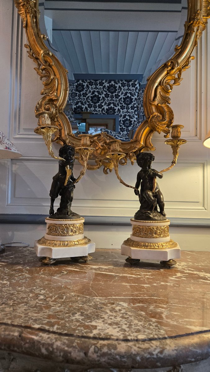 Paire de candélabres, d’après Clodion, Époque Restauration,-photo-7