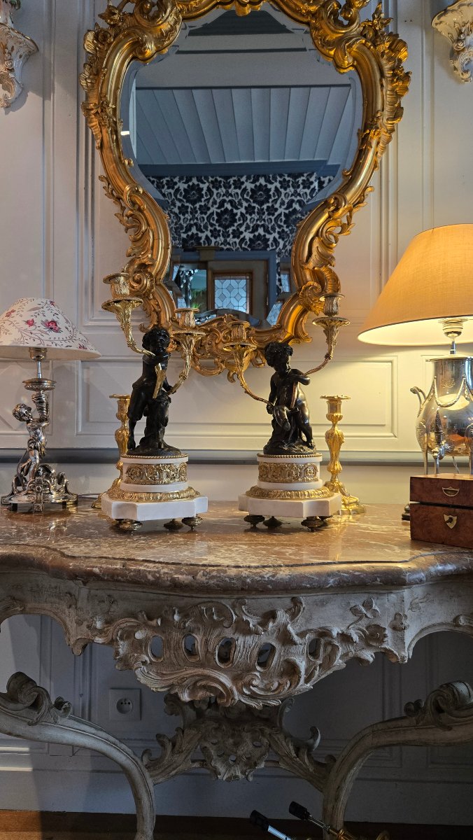 Paire de candélabres, d’après Clodion, Époque Restauration,-photo-8