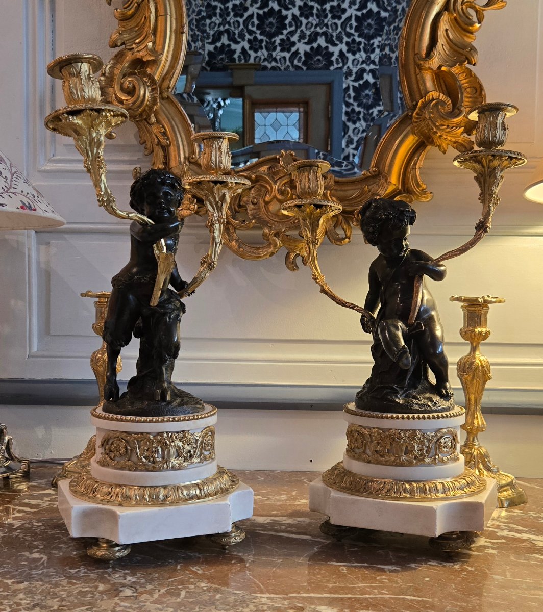 Paire de candélabres, d’après Clodion, Époque Restauration,