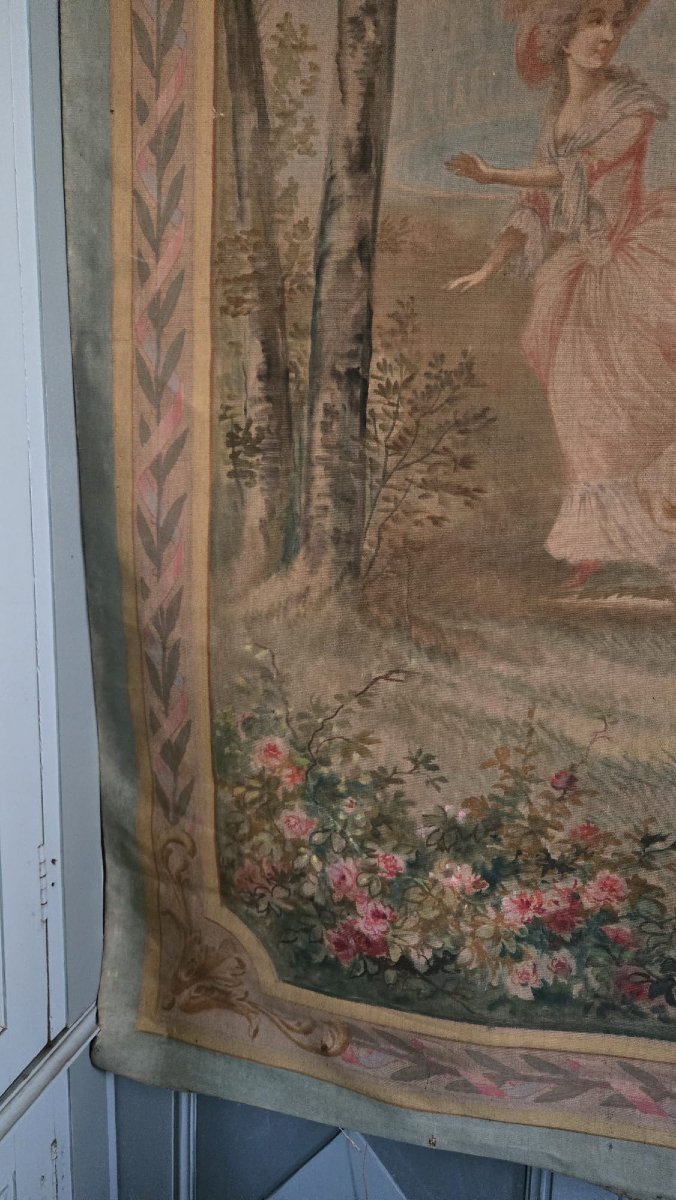 Grande peinture-tapisserie à scène de danse dans un parc, Vers 1880-1910 .-photo-3