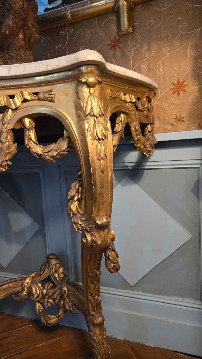 Carved And Gilded Wooden Console Table In The Louis XV–louis XVI Transitional Style, 19th Century.  -photo-1