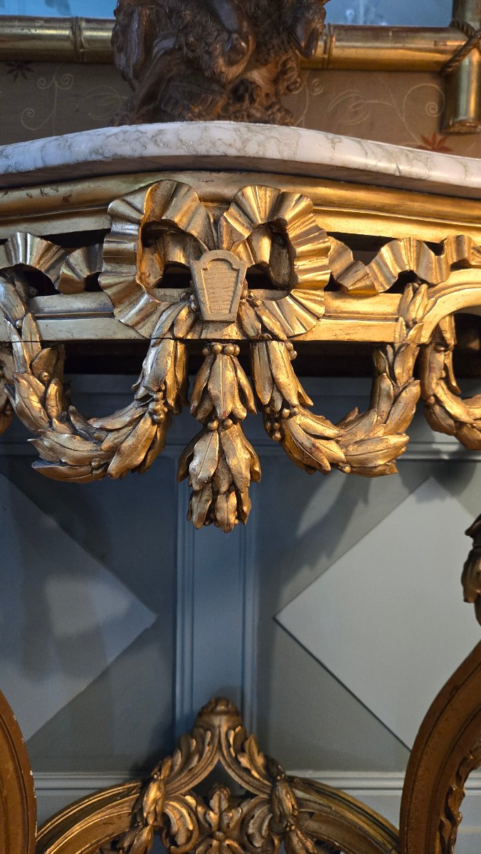 Carved And Gilded Wooden Console Table In The Louis XV–louis XVI Transitional Style, 19th Century.  -photo-2