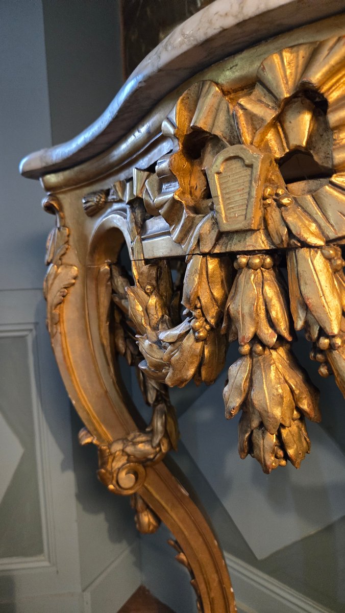 Carved And Gilded Wooden Console Table In The Louis XV–louis XVI Transitional Style, 19th Century.  -photo-3