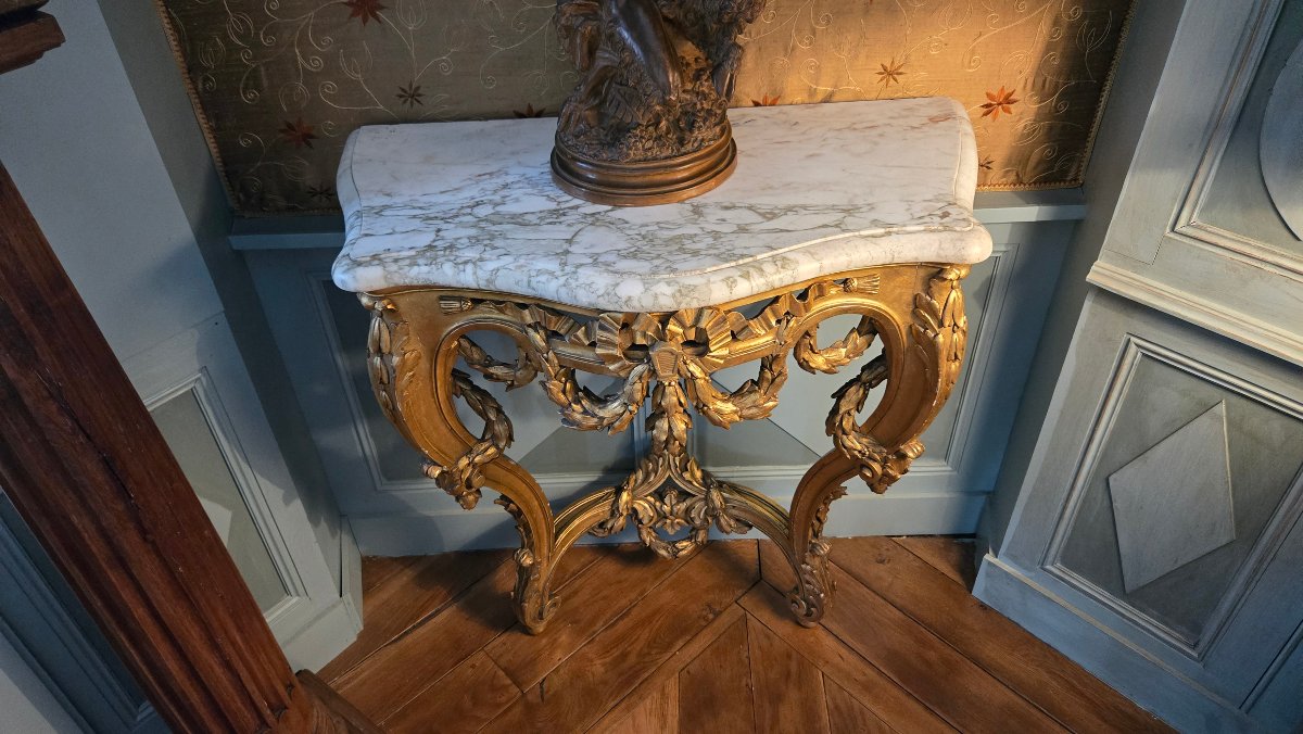 Carved And Gilded Wooden Console Table In The Louis XV–louis XVI Transitional Style, 19th Century.  -photo-4