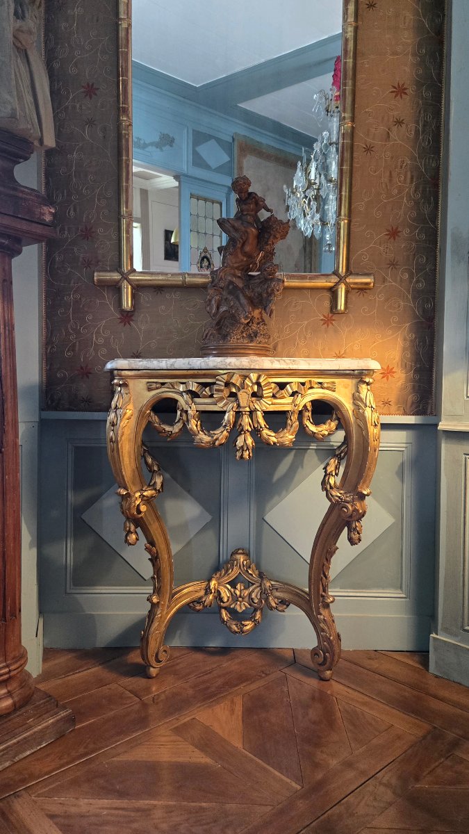 Carved And Gilded Wooden Console Table In The Louis XV–louis XVI Transitional Style, 19th Century.  -photo-5