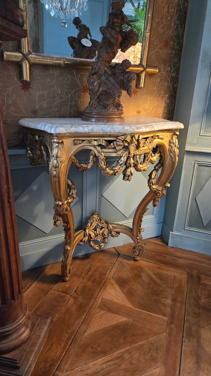 Carved And Gilded Wooden Console Table In The Louis XV–louis XVI Transitional Style, 19th Century.  -photo-6