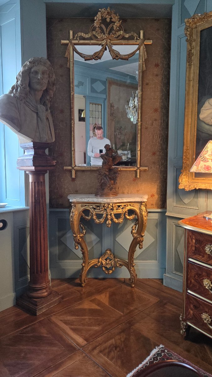 Carved And Gilded Wooden Console Table In The Louis XV–louis XVI Transitional Style, 19th Century.  -photo-8