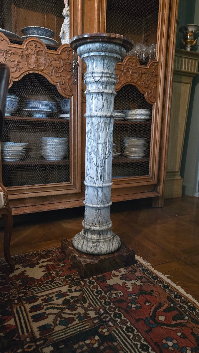 colonne de présentation en marbre Bleu Fleuri et albâtre fleuri.  Seconde moitié du XIXe siècle-photo-4
