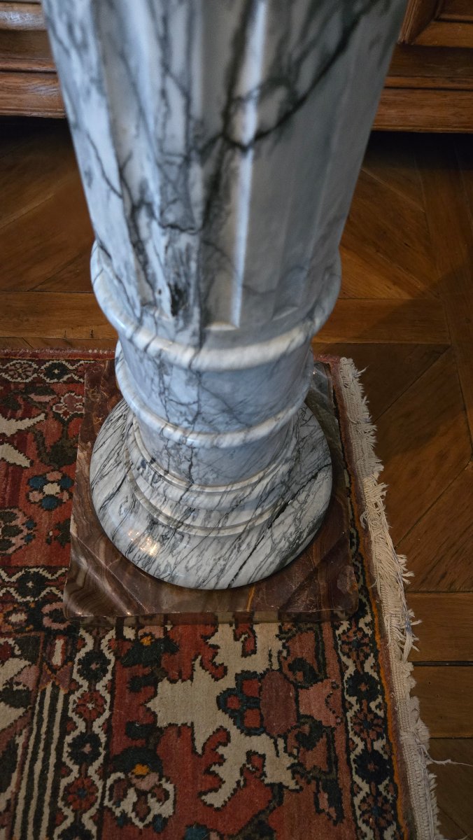 colonne de présentation en marbre Bleu Fleuri et albâtre fleuri.  Seconde moitié du XIXe siècle-photo-1