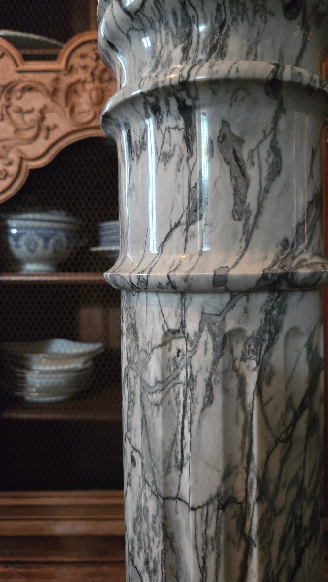 colonne de présentation en marbre Bleu Fleuri et albâtre fleuri.  Seconde moitié du XIXe siècle-photo-2
