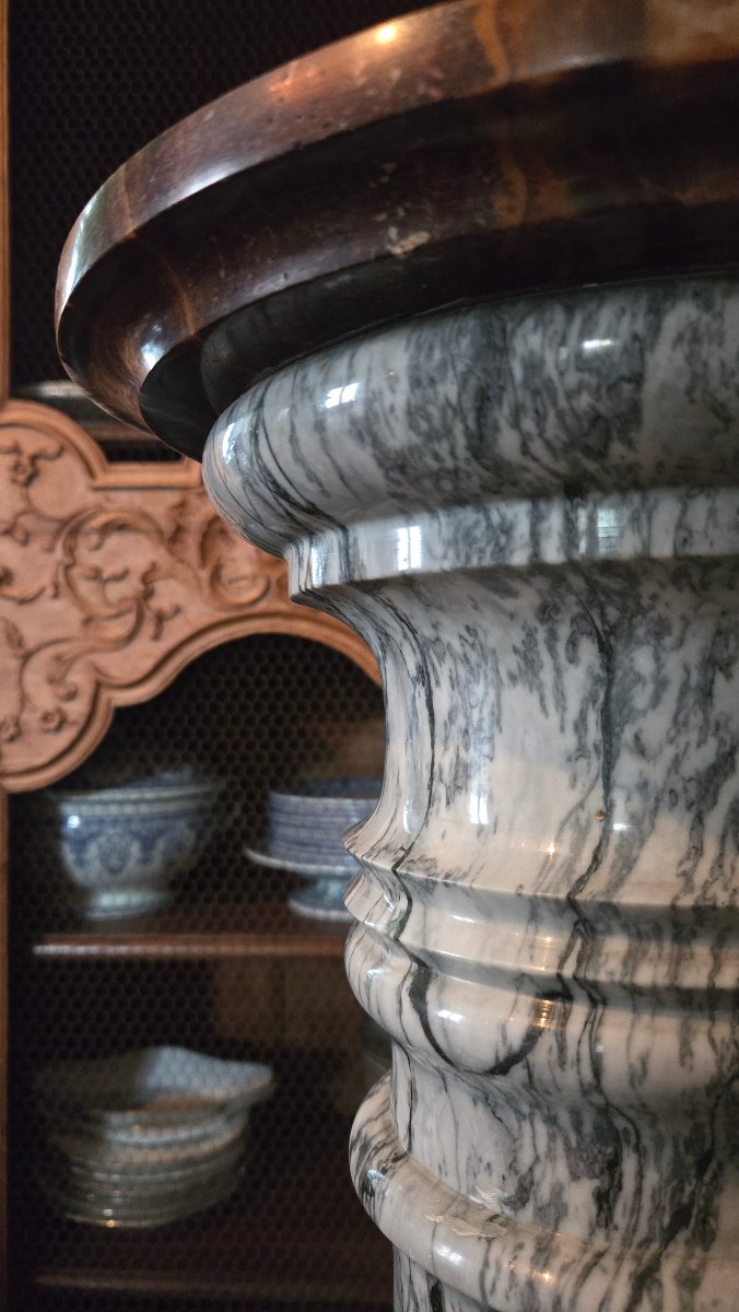 colonne de présentation en marbre Bleu Fleuri et albâtre fleuri.  Seconde moitié du XIXe siècle-photo-3