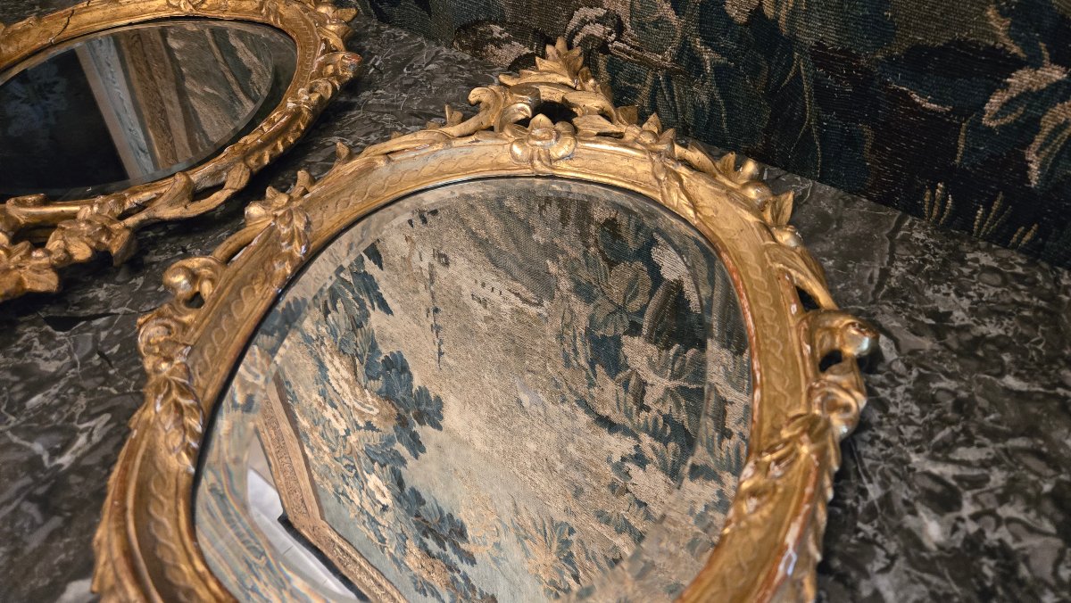 Paire de miroirs en médaillon, Travail italien, seconde moitié du XVIIIe siècle.-photo-6