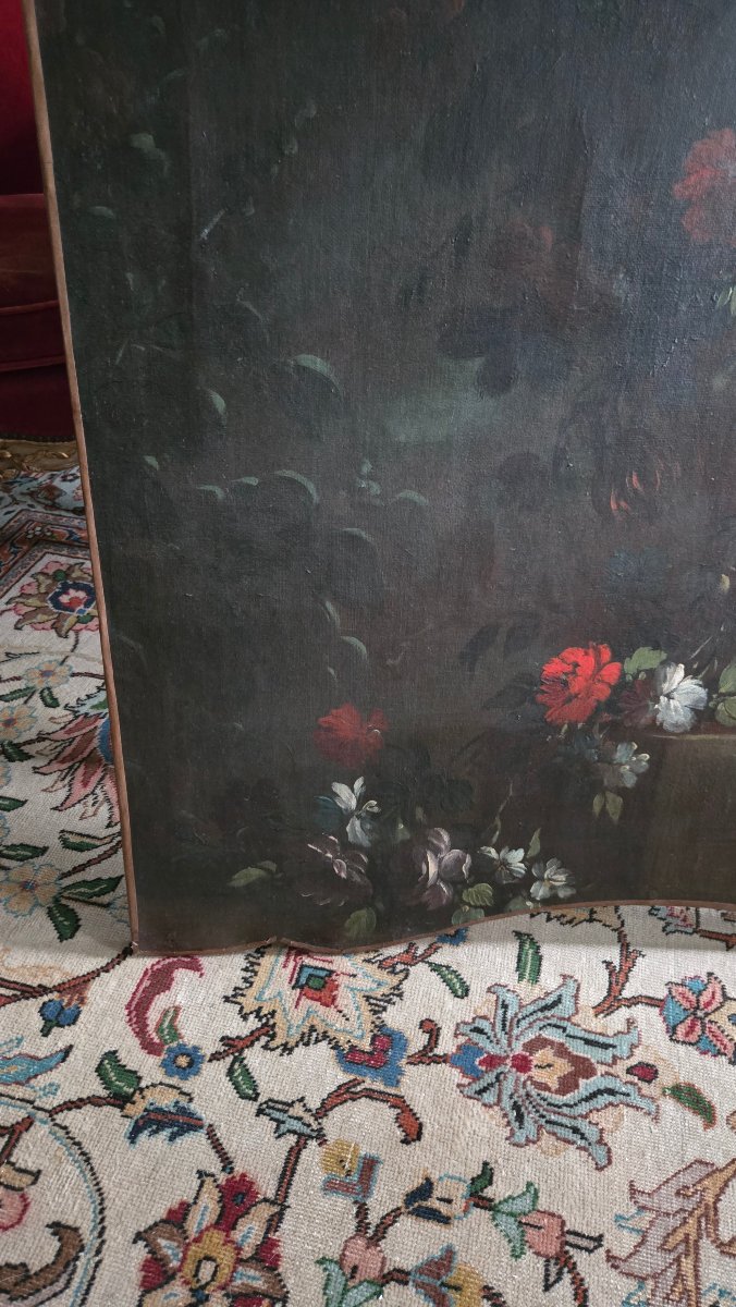 Large Overdoor Panel Decorated With Flowers And Fruit—18th-century Piedmontese School.  -photo-1