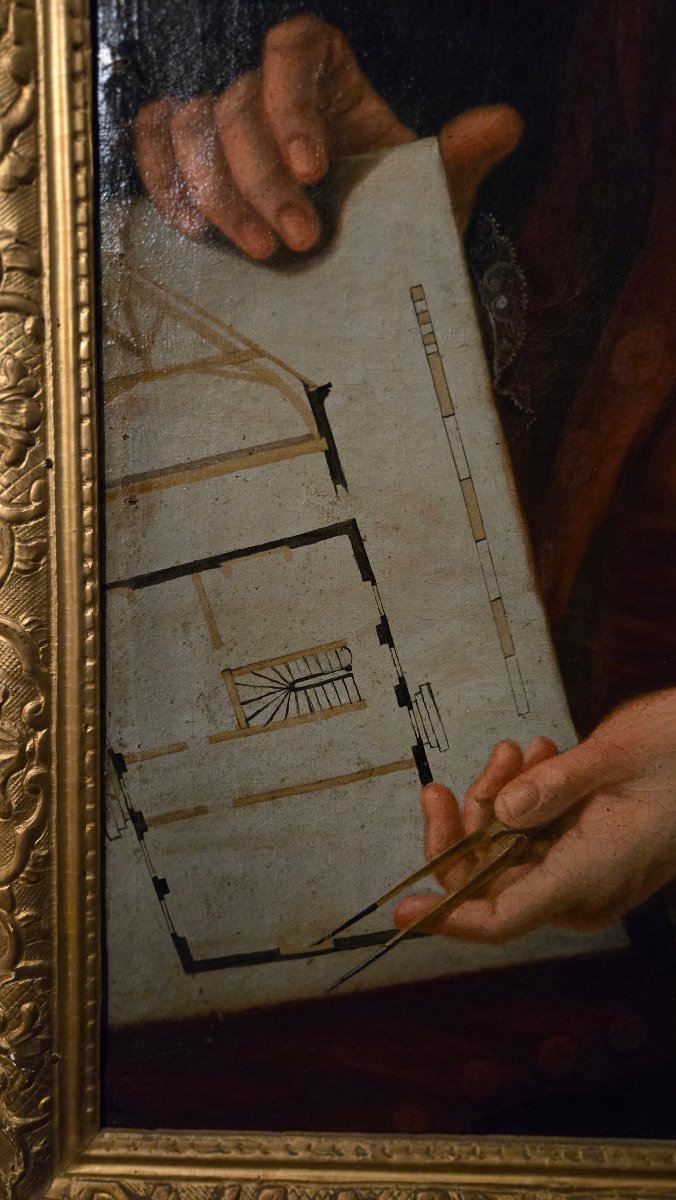 Portrait Of An Architect With A Compass; Oil On Canvas, Signed And Dated 1757; 18th Century.  -photo-3