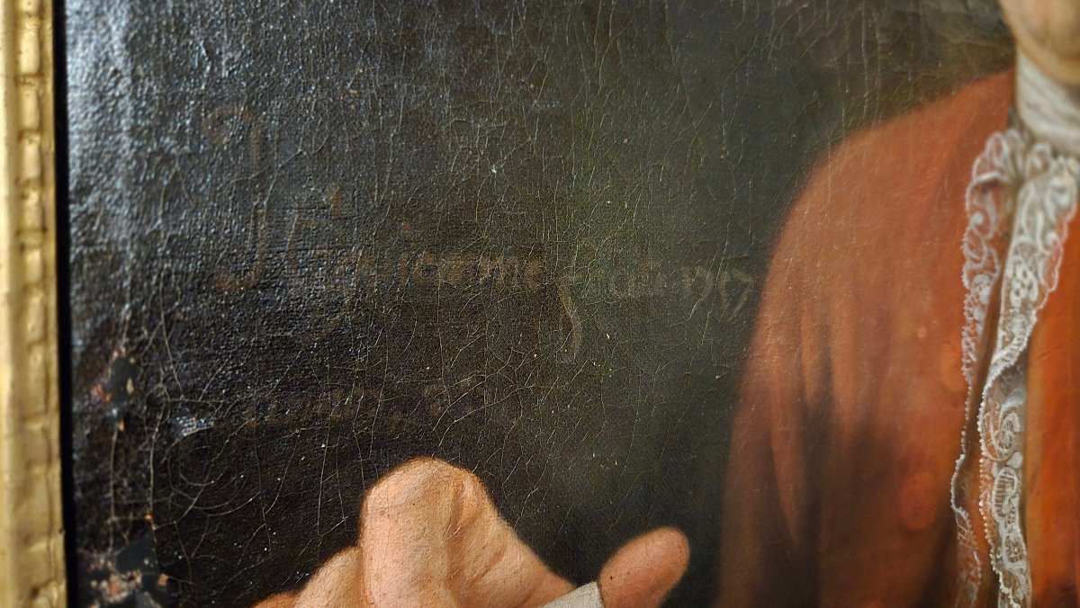Portrait Of An Architect With A Compass; Oil On Canvas, Signed And Dated 1757; 18th Century.  -photo-4