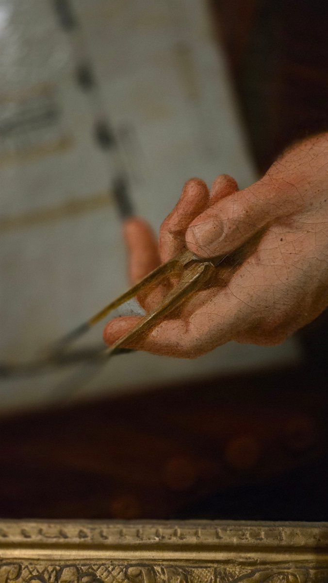 Portrait Of An Architect With A Compass; Oil On Canvas, Signed And Dated 1757; 18th Century.  -photo-5